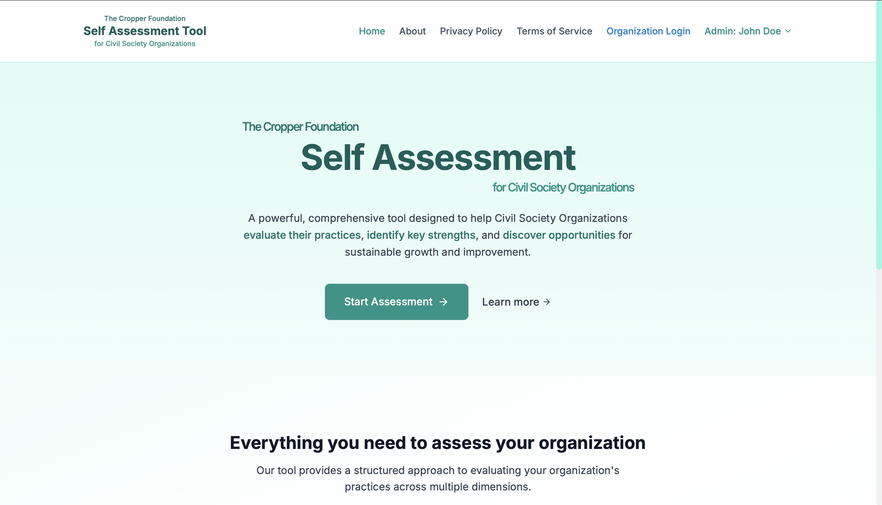 Preview of The Cropper Foundation CSO Assessment Website